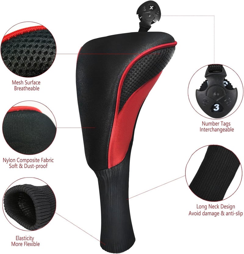 lurexes Golf Club Head Covers for Fairway Woods Driver Hybrids 3 Pieces Long Neck Mesh Sports Fan Golf Club Headcovers Set with Interchangeable No. Tags 3 4 5 6 7 X Golf Accessories for Men Women - Image 3